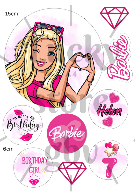 BARBIE Personalised Themed A4 Icing Sheet Cake Toppers For Birthday Party