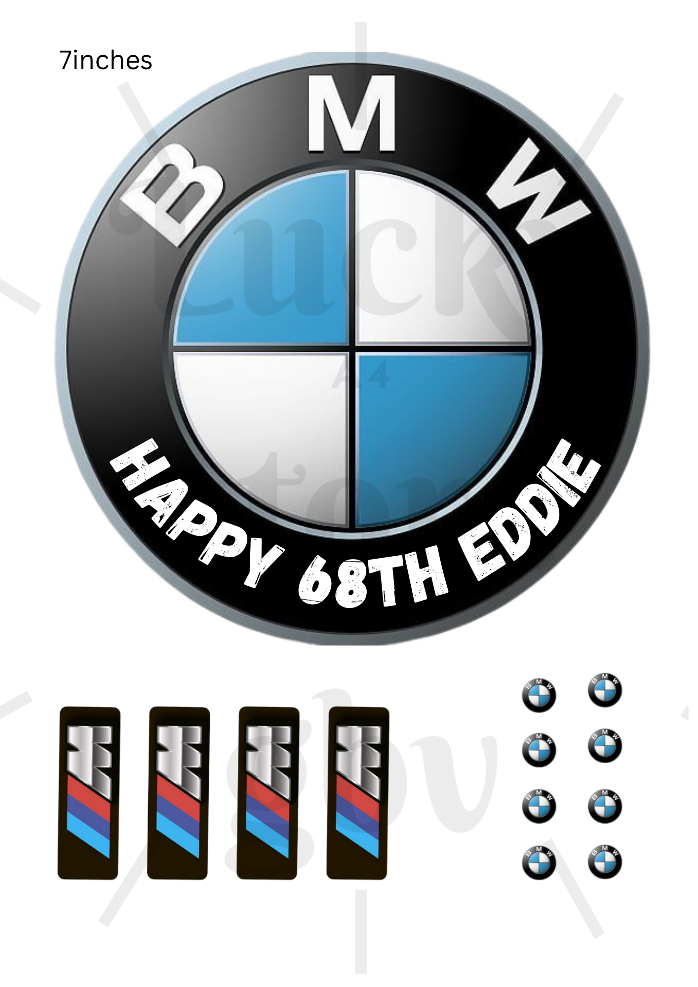 BMW 7" ROUND A4 EDIBLE ICING PRINTED CAKE TOPPER. Personalised