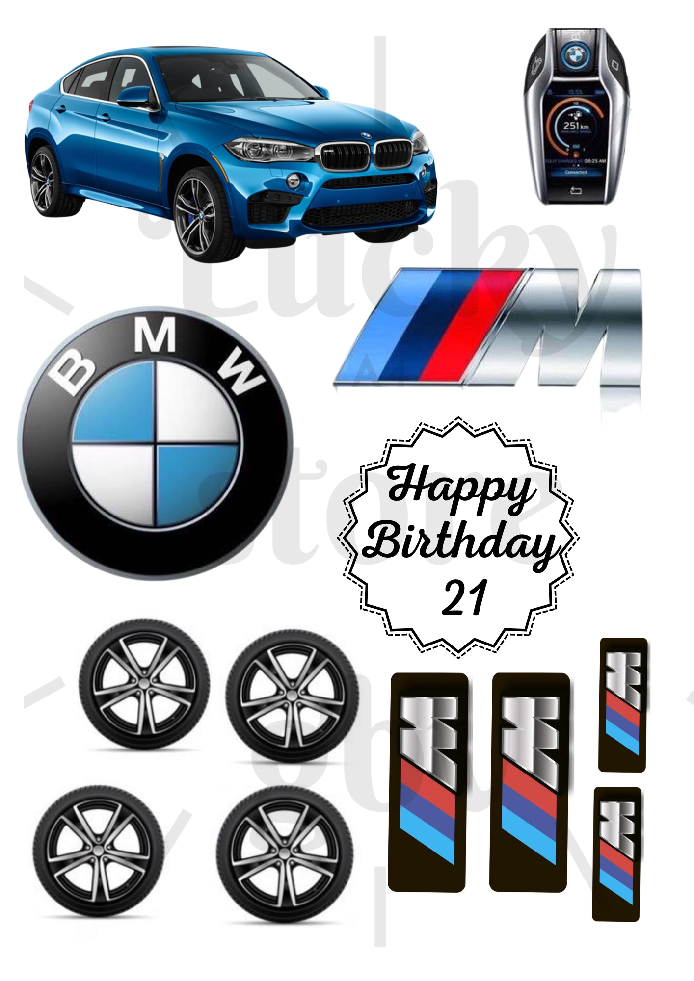 Personalised Edible Blue BMW Car Cake Topper A4 Icing Sheet