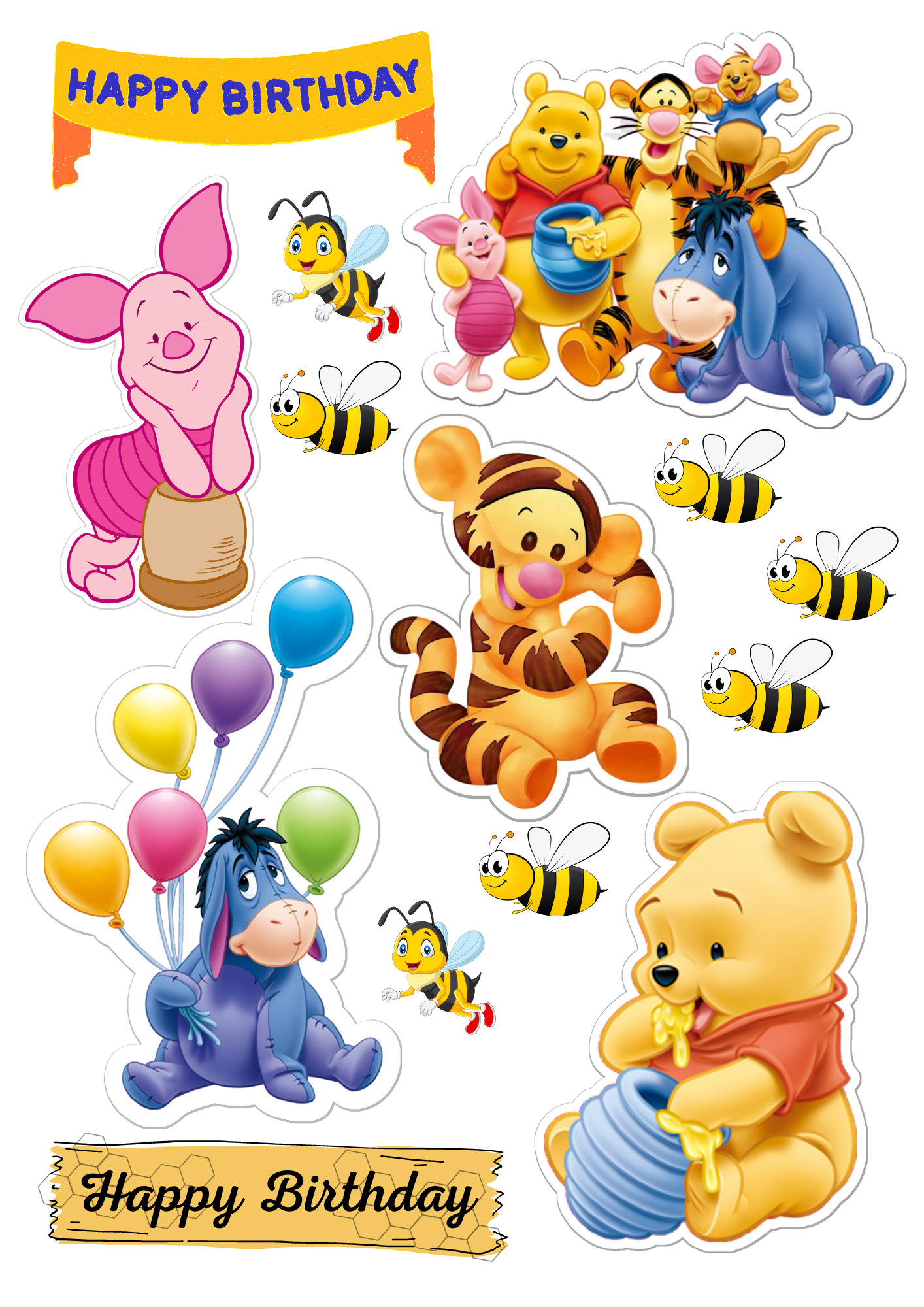 WINNIE THE POOH  BUNDLE CAKE  TOPPER A4  EDIBLE ICING SHEET