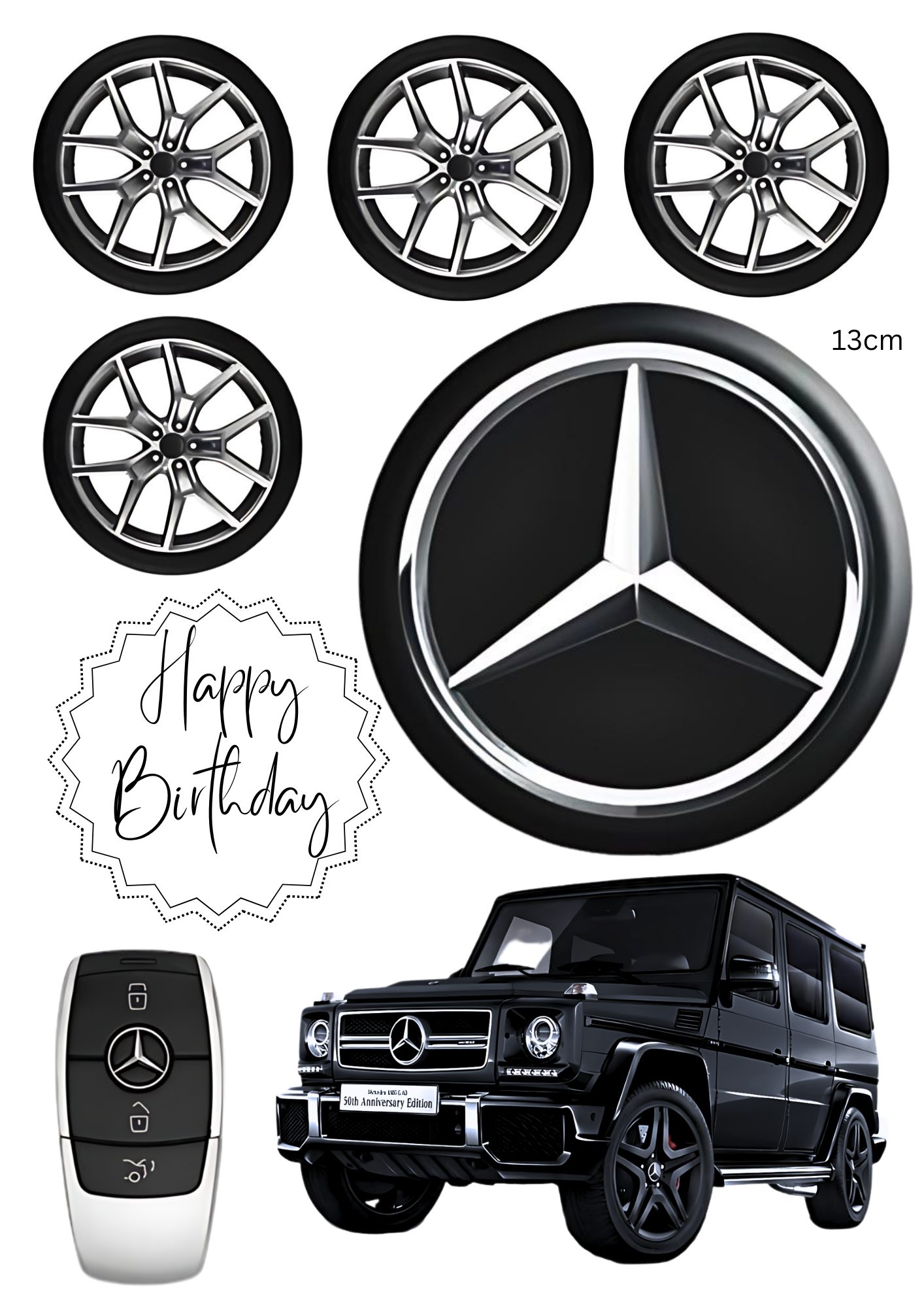 Inspired Personalised Edible Black Mercedes Car Cake Topper A4 Icing Sheet