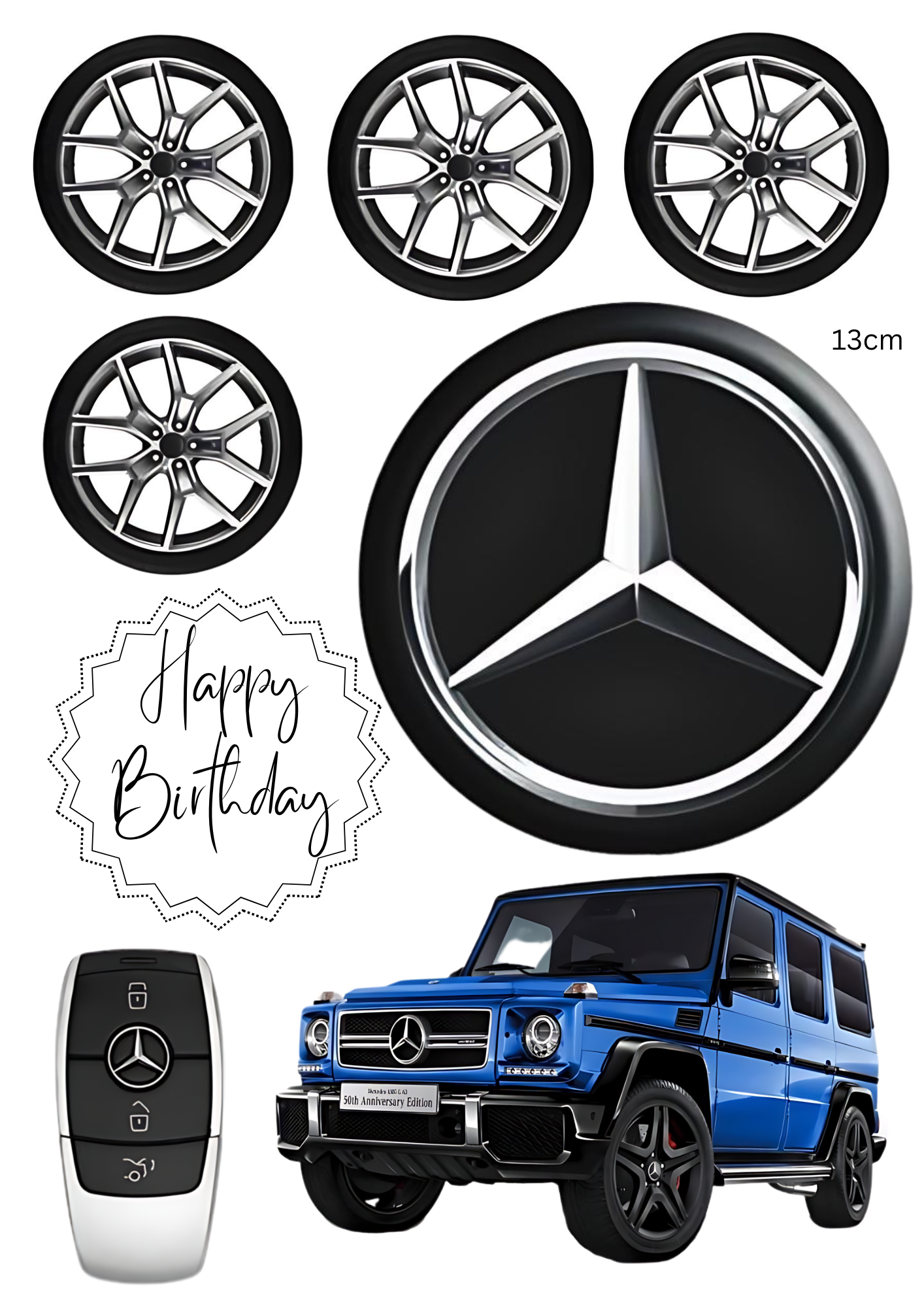 Personalised Edible Blue Mercedes Car Cake Topper A4 Icing Sheet