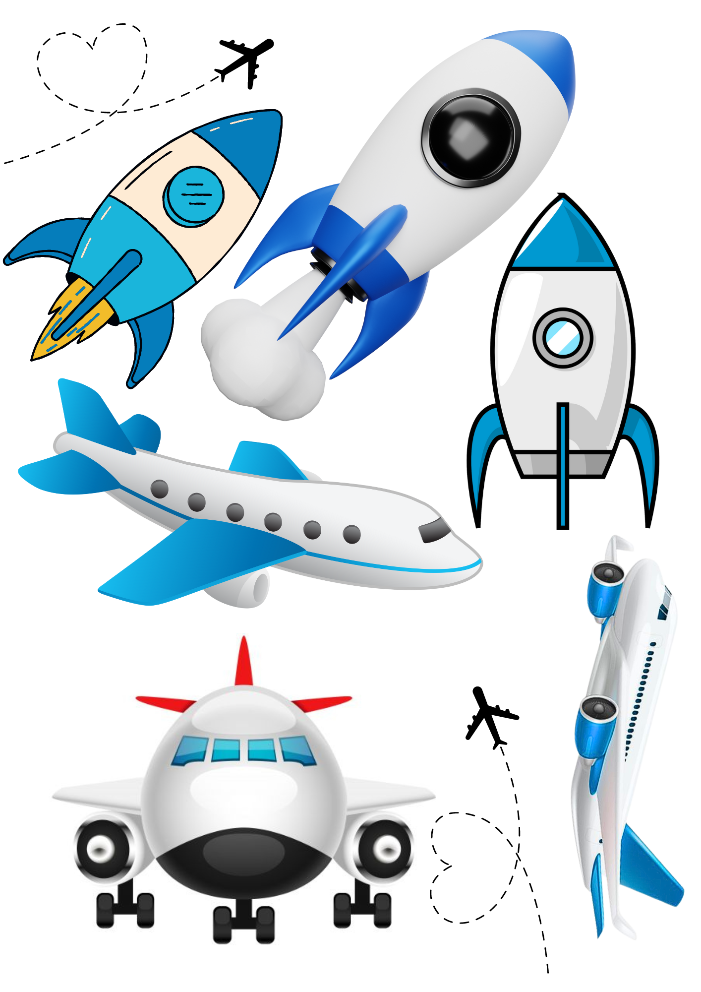 Cute Aeroplanes and Rocket/Aircraft Edible Icing Print Set Cake Topper A4 Sheet