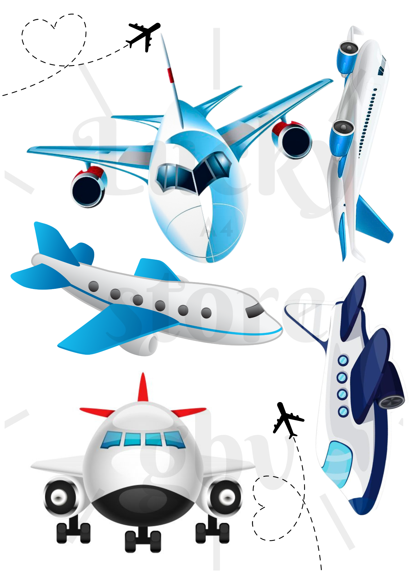 Cute Aeroplanes /Aircraft Edible Icing Print Set Cake Topper A4 Sheet