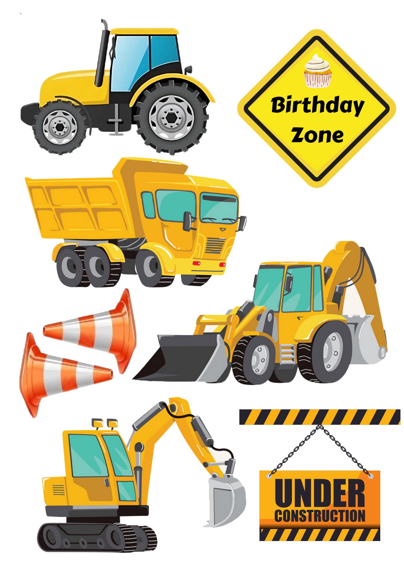 Construction Cars  Themed Edible cake topper ICING A4 Sheet